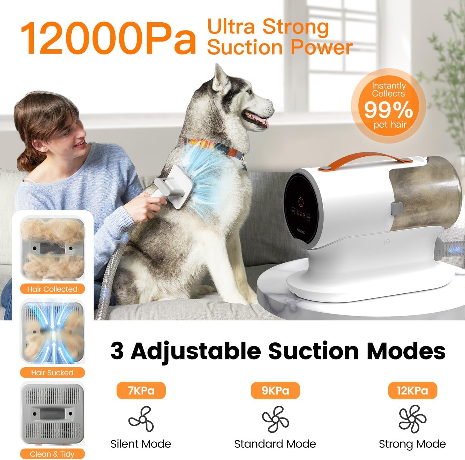 AIRROBO Dog Grooming Vacuum Kit PG100 – 12000Pa Powerful Pet Hair Vacuum, Low Noise, 2L Large Capacity - Image 8