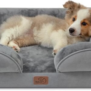 Bedsure Orthopedic Medium Dog Bed – Washable & Waterproof Pet Sofa, Grey 28″